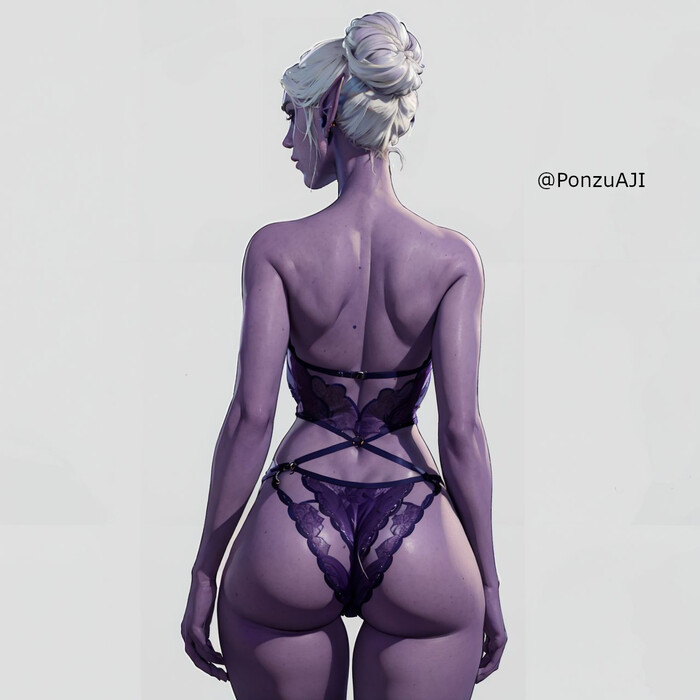 Minthara - NSFW, Art, Drawing, Baldur's gate, Baldur’s Gate 3, Drow, Neural network art, Girls, Erotic, Hand-drawn erotica, Game art, Underwear, Stockings, Boobs, Booty, Corset, Back view, Crotch, Longpost, Minthara