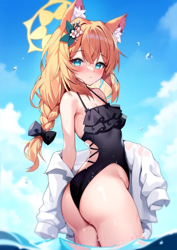 Mari - NSFW, Anime, Anime art, Art, Girls, Iochi Mari, Games, Swimsuit, Animal ears, Hand-drawn erotica