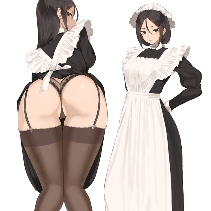 Artist Throtem - NSFW, Erotic, Housemaid, Stockings, Tights, Pantsu, Longpost, Throtem, Original character, Anime art