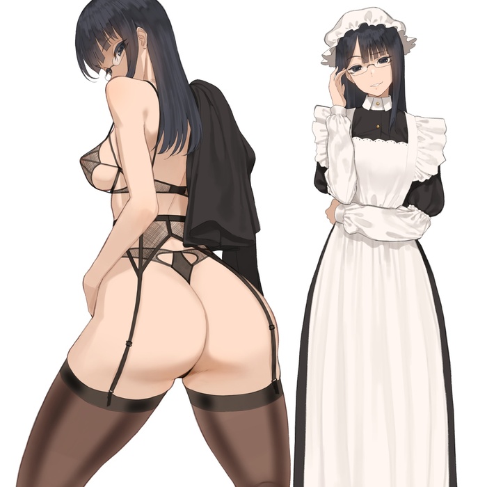 Artist Throtem - NSFW, Erotic, Housemaid, Stockings, Tights, Pantsu, Longpost, Throtem, Original character, Anime art