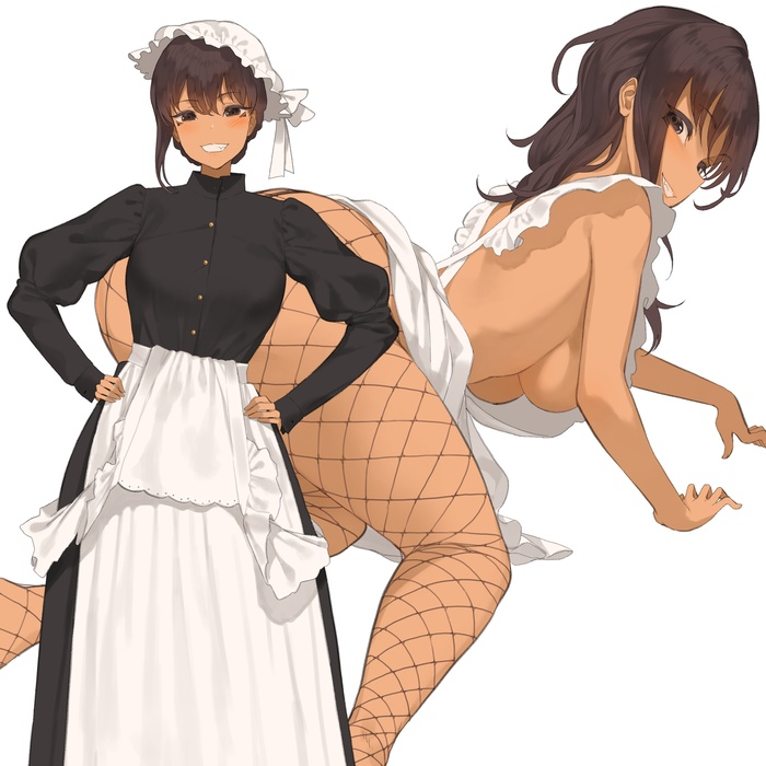 Artist Throtem - NSFW, Erotic, Housemaid, Stockings, Tights, Pantsu, Longpost, Throtem, Original character, Anime art