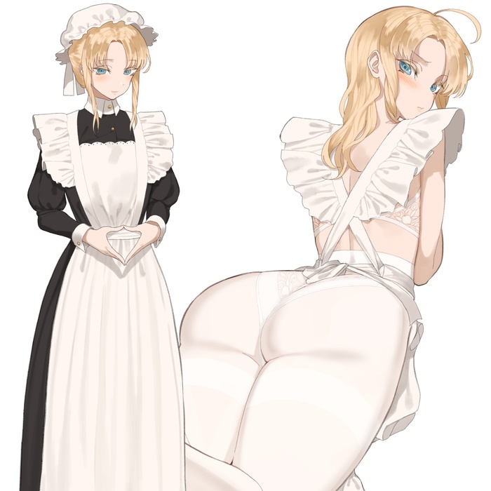 Artist Throtem - NSFW, Erotic, Housemaid, Stockings, Tights, Pantsu, Longpost, Throtem, Original character, Anime art