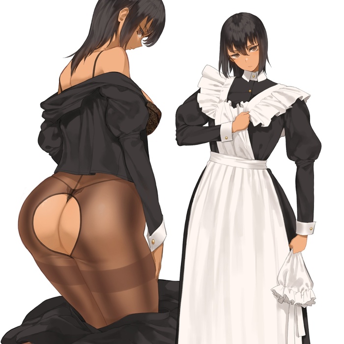 Artist Throtem - NSFW, Erotic, Housemaid, Stockings, Tights, Pantsu, Longpost, Throtem, Original character, Anime art