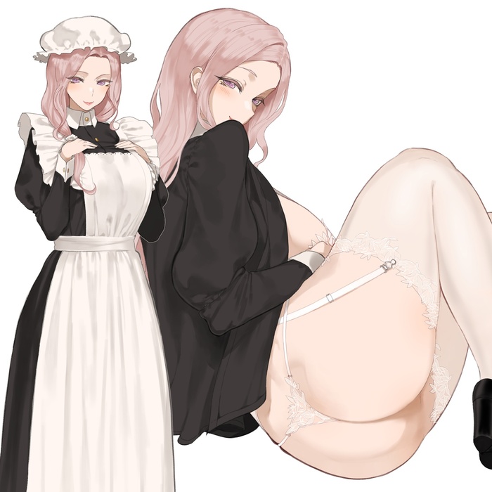 Artist Throtem - NSFW, Erotic, Housemaid, Stockings, Tights, Pantsu, Longpost, Throtem, Original character, Anime art