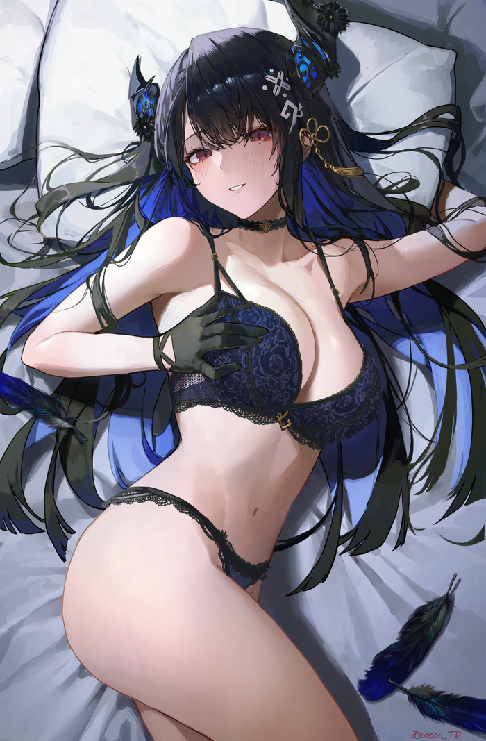 beautiful lingerie - NSFW, Nerissa Ravencroft, Anime, Anime art, Boobs, Underwear, Red eyes, Sooon