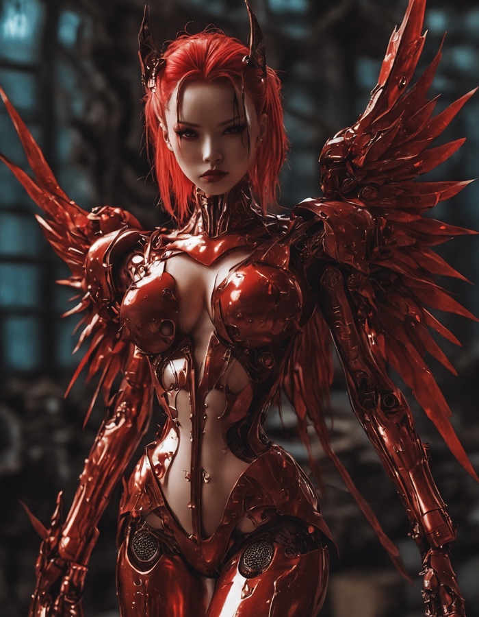 Asian Cybersuccubus Made in SDXL - NSFW, My, Erotic, Boobs, Girl with Horns, Monster girl, Demon, Succubus, Dark fantasy, Choker, Elves, Witches, Latex, Original character, Longpost