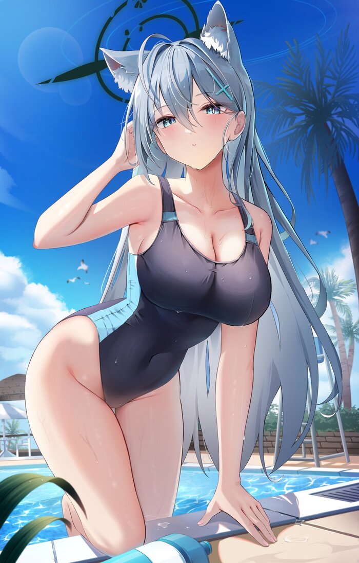 Sunaookami Shiroko - NSFW, Anime, Anime art, Art, Girls, Sunaookami shiroko, Animal ears, Games, Swimsuit, Shiroko Terror