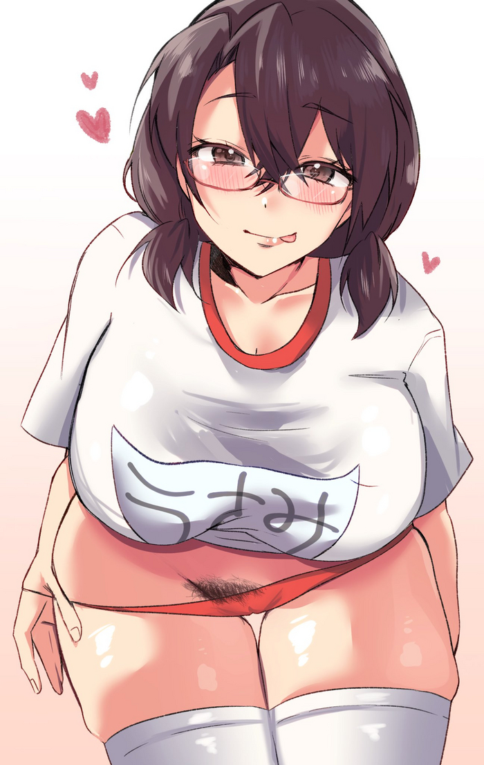 Chubby Usami Sumireko from Touhou by kawai yade - NSFW, Anime, Anime art, Hand-drawn erotica, Fullness, Extra thicc, Touhou, Usami sumireko, Boobs, Girl in glasses, Thighs, Pantsu, Tights, Pubes, Sports uniform