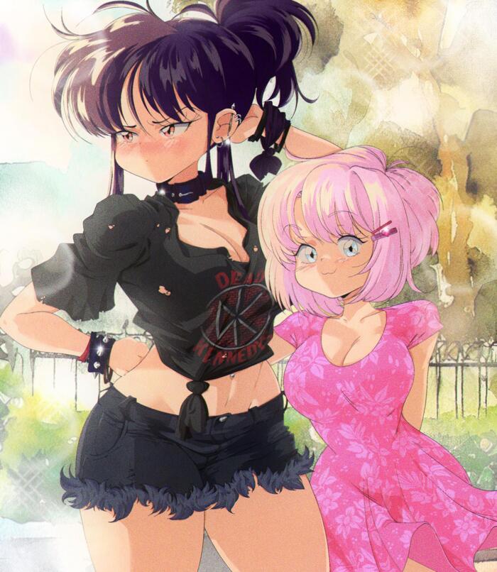 On a walk - NSFW, GRS, Art, Anime, Anime art, Hand-drawn erotica, Original character, Yuri, Longpost