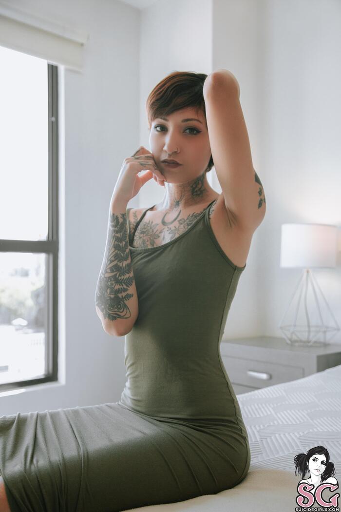 Niae - Olive - NSFW, Girls, Erotic, Boobs, Booty, Without underwear, Suicide girls, Strip, Longpost, Telegram (link), VKontakte (link), Girl with tattoo