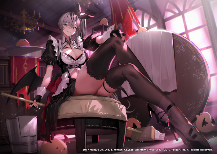 Thueringen meme from Azur Lane by kakage - NSFW, Anime, Anime art, Hand-drawn erotica, Azur lane, Hips, Stockings, Heels, Wings, Housemaid, Long hair, Twitter (link), Manjuu