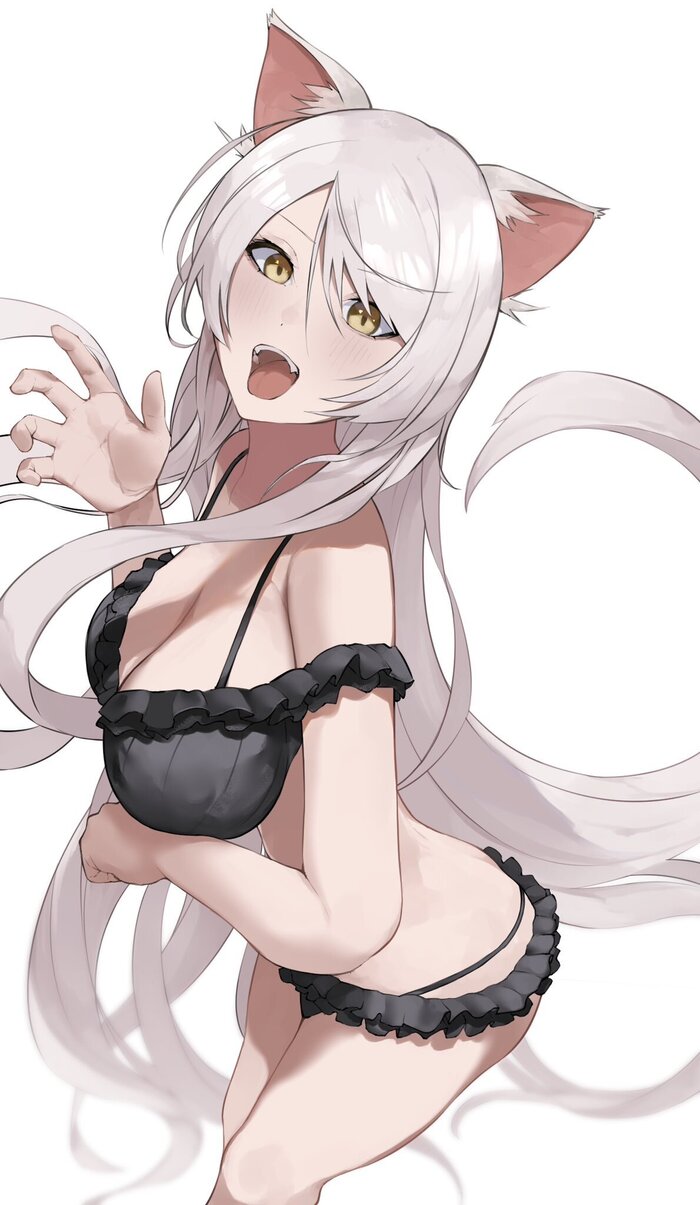 Black Hanekawa - NSFW, Art, Anime, Anime art, Hand-drawn erotica, Hanekawa tsubasa, Animal ears, Neko, Black hanekawa