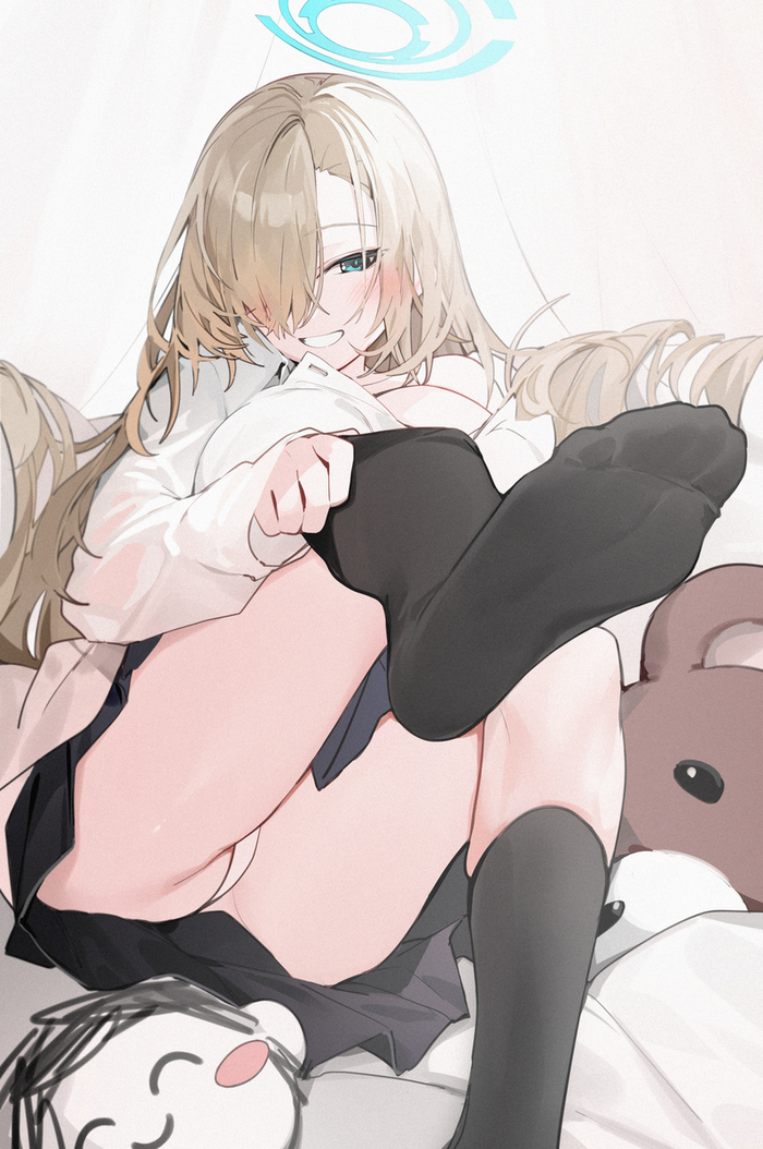 Zdarova, people of high culture - NSFW, Anime, Anime art, Blue archive, Ichinose asuna, Pantsu, Knee socks, Foot fetish